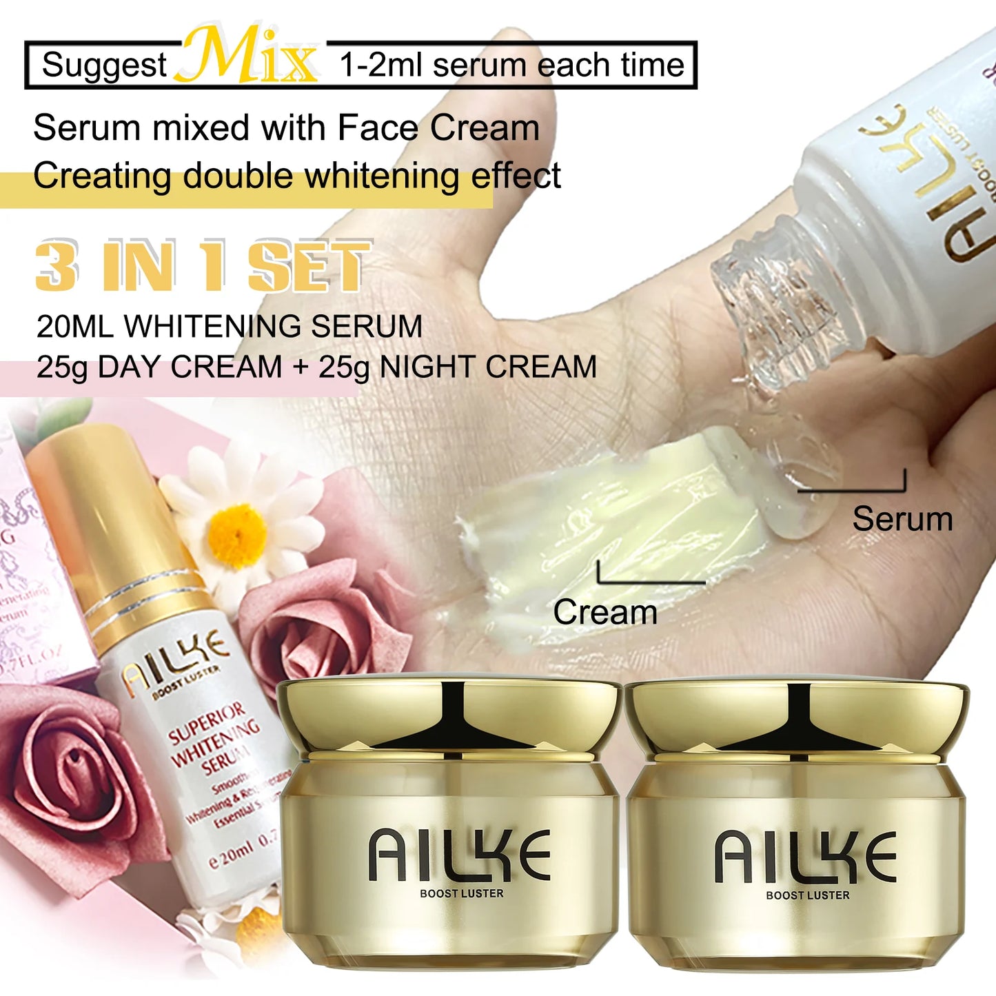 AILKE Superior K-Beauty Whitening & Dark Spot Corrector System – SPF35 Anti-Sun Damage, Hydrating Skincare for Radiant, Even-Toned Skin